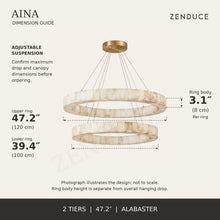AINA 2-tier alabaster chandelier dimension guide; ring diameters 47.2 inches (120 cm), 39.4 inches (100 cm); ring body height 3.1 inches (8 cm)
