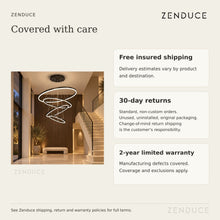 Zenduce shopping policies: free insured shipping, conditional 30-day returns for standard unused uninstalled items, and two-year limited manufacturing-defect warranty.
