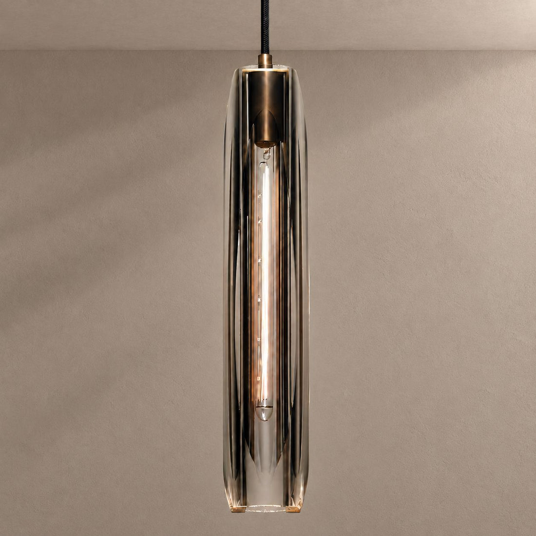 ALLEVA lighting with natural shadows against a mushroom taupe background