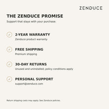 Zenduce two-year warranty, free shipping, conditional 30-day returns and customer support