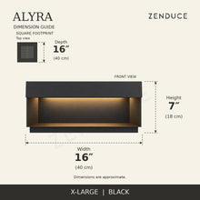 ALYRA X-Large Black solar light dimension guide: 16 by 16 inches; height 7 inches, with metric measurements