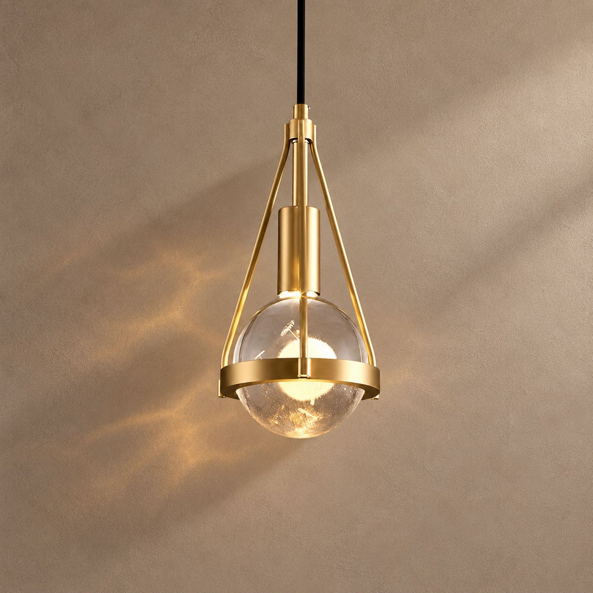 AMYA lighting on a mushroom taupe background with natural shadows