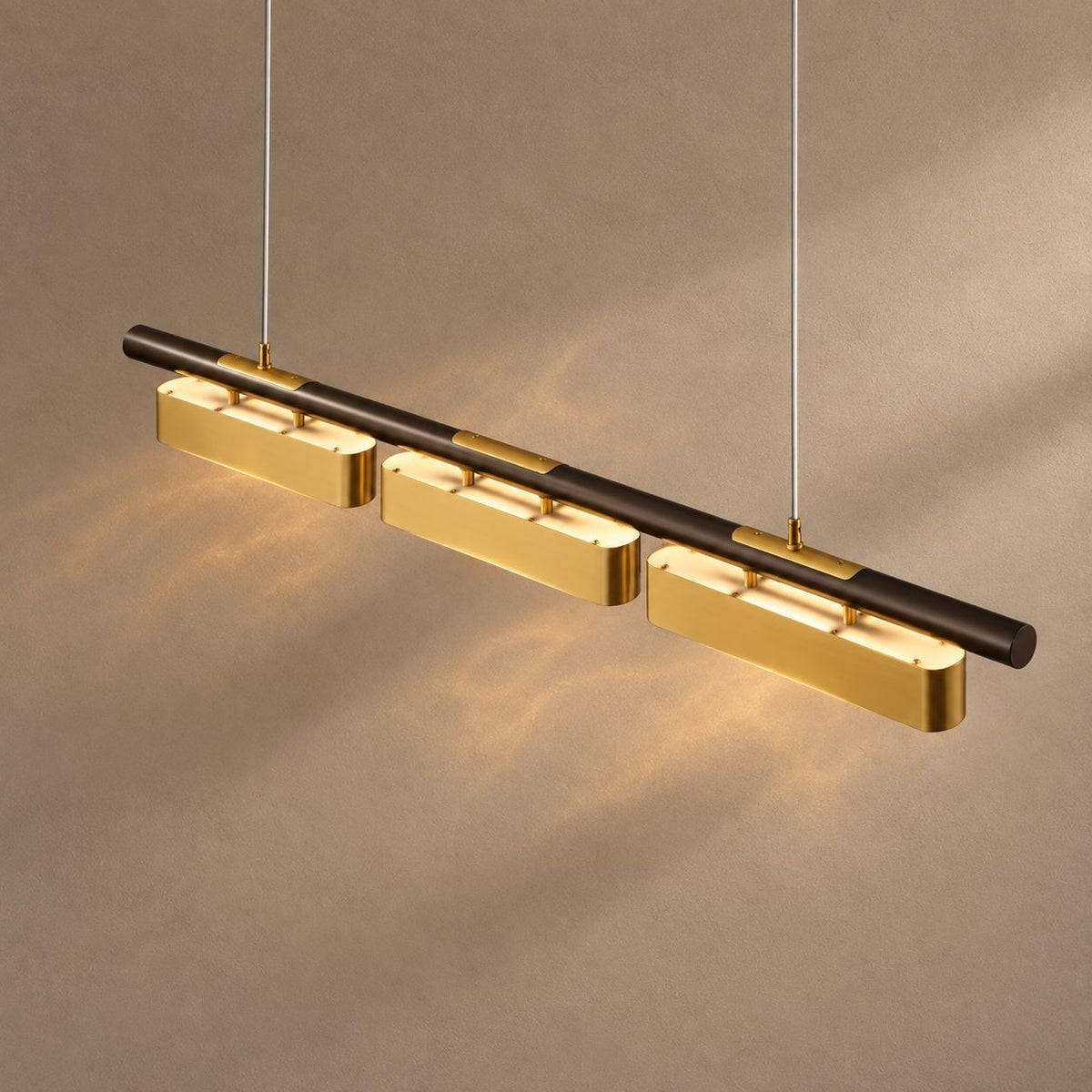 ARCUS lighting on a mushroom taupe background with natural shadows