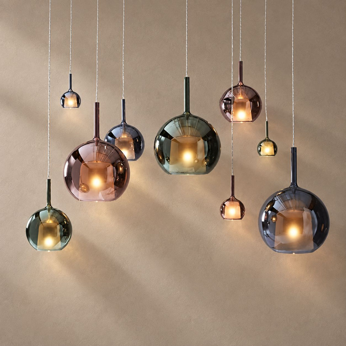 ARII lighting on a mushroom taupe background with natural shadows