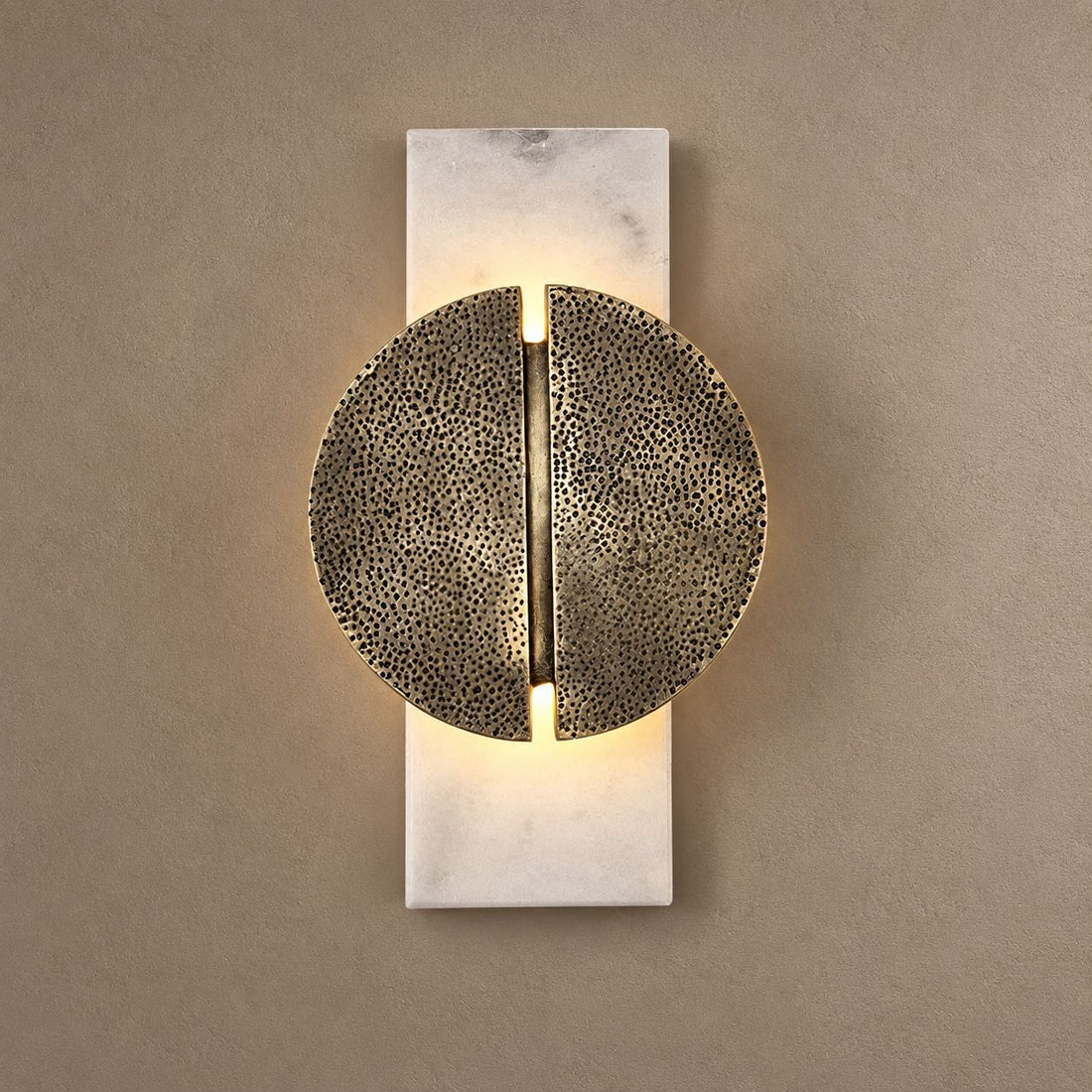 AURELIA lighting on mushroom taupe plaster with natural shadows