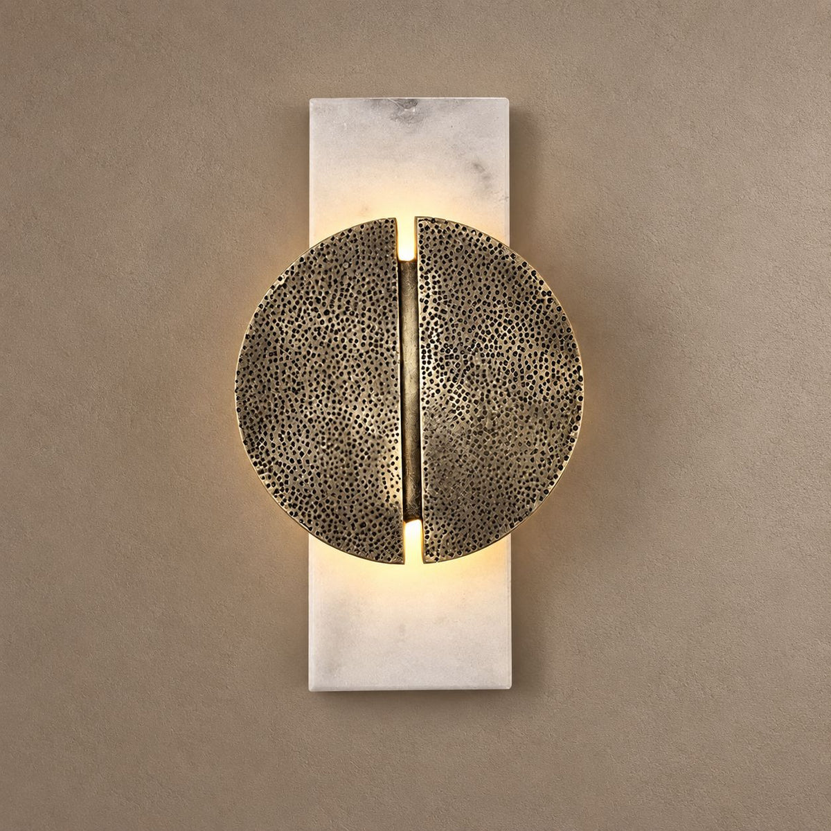 AURELIA lighting on mushroom taupe plaster with natural shadows