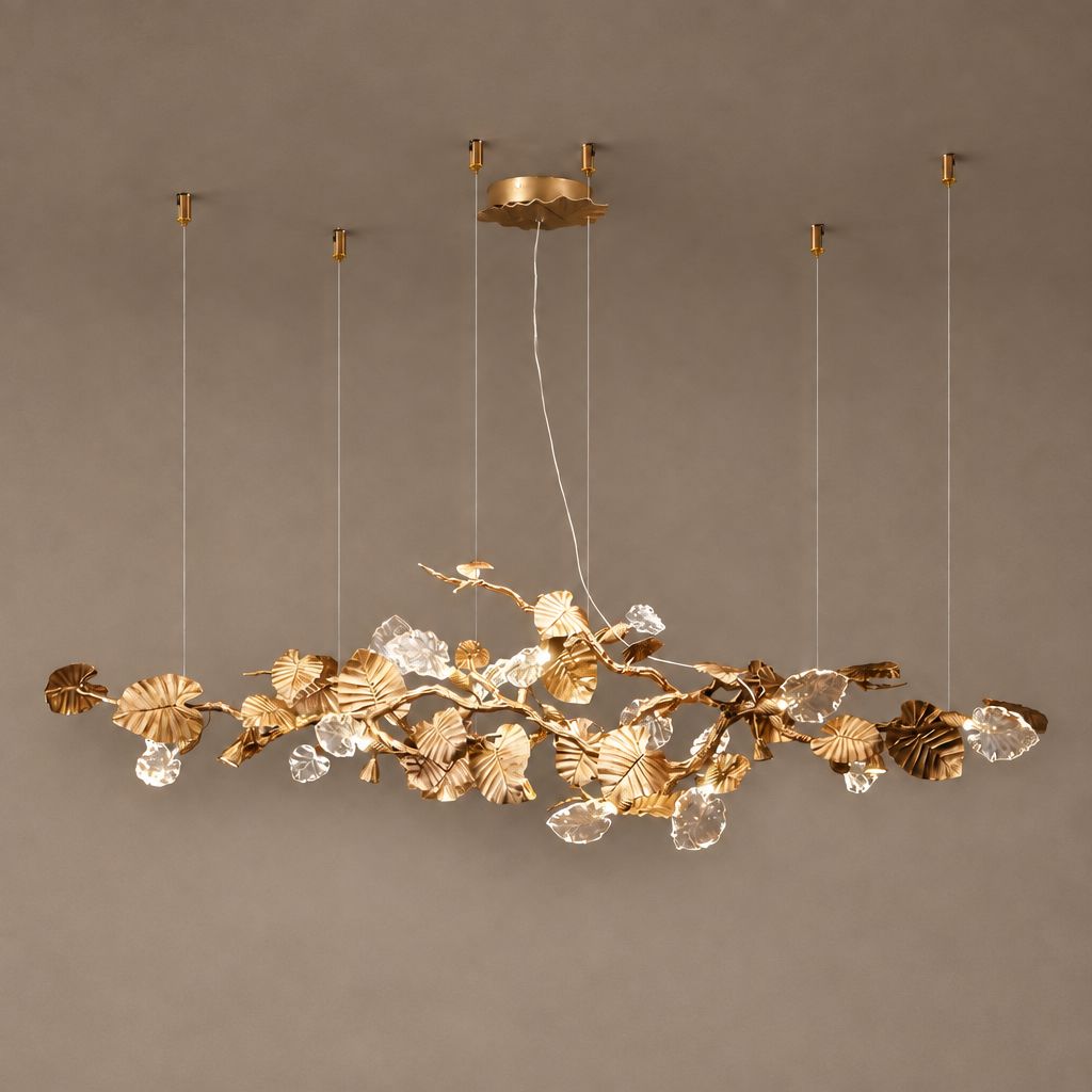 AUTUM chandelier on mushroom taupe background with round canopy