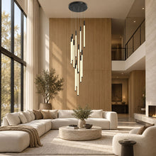 AVELLE cascading LED chandelier — 12-light black installation setting