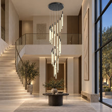 AVELLE cascading LED chandelier — 26-light black installation setting
