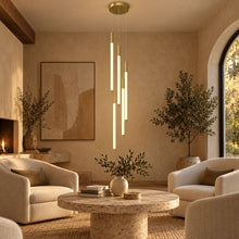 AVELLE cascading LED chandelier — 5-light gold installation setting