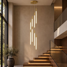 AVELLE cascading LED chandelier — 8-light gold installation setting