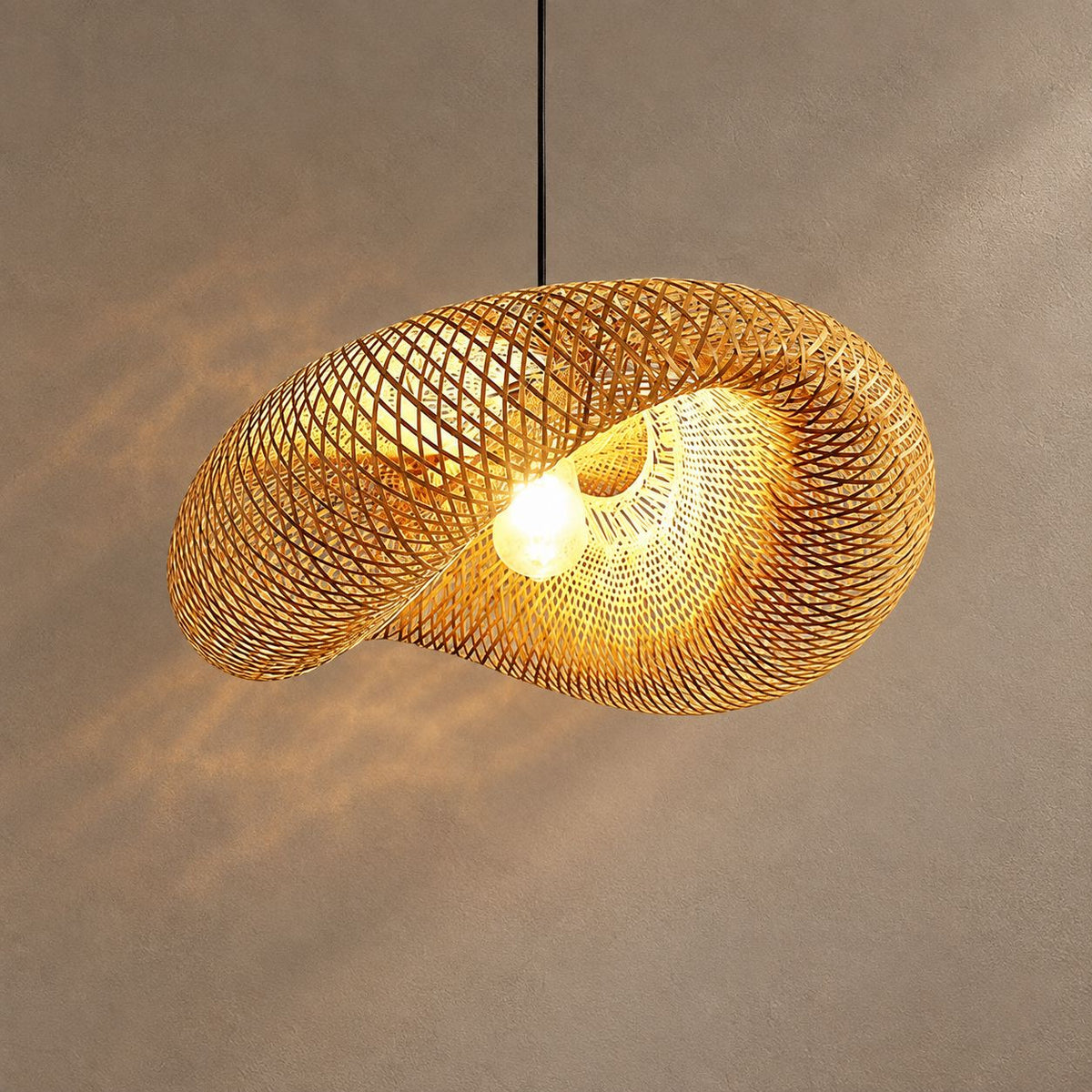 BASK lighting on a mushroom taupe background with natural shadows