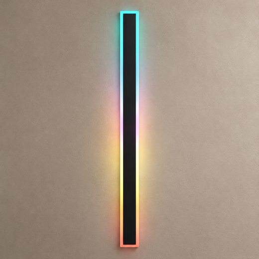 BOLT RGB slim black wall light with multicolor illuminated border on mushroom taupe plaster
