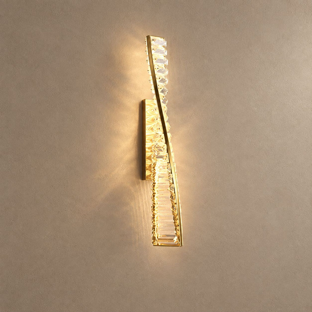 CHARIS (WALL LAMP) lighting on a mushroom taupe background with natural shadows