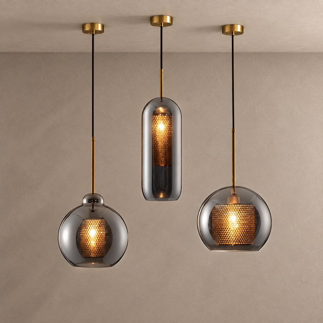 CHISWICK lighting on mushroom taupe with corrected ceiling canopy and natural shadows