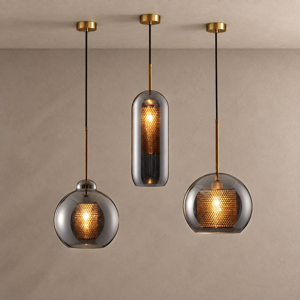 CHISWICK lighting on mushroom taupe with corrected ceiling canopy and natural shadows