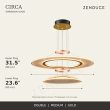 CIRCA Double Medium gold chandelier dimension guide: 80 + 60 cm ring diameters from top to bottom