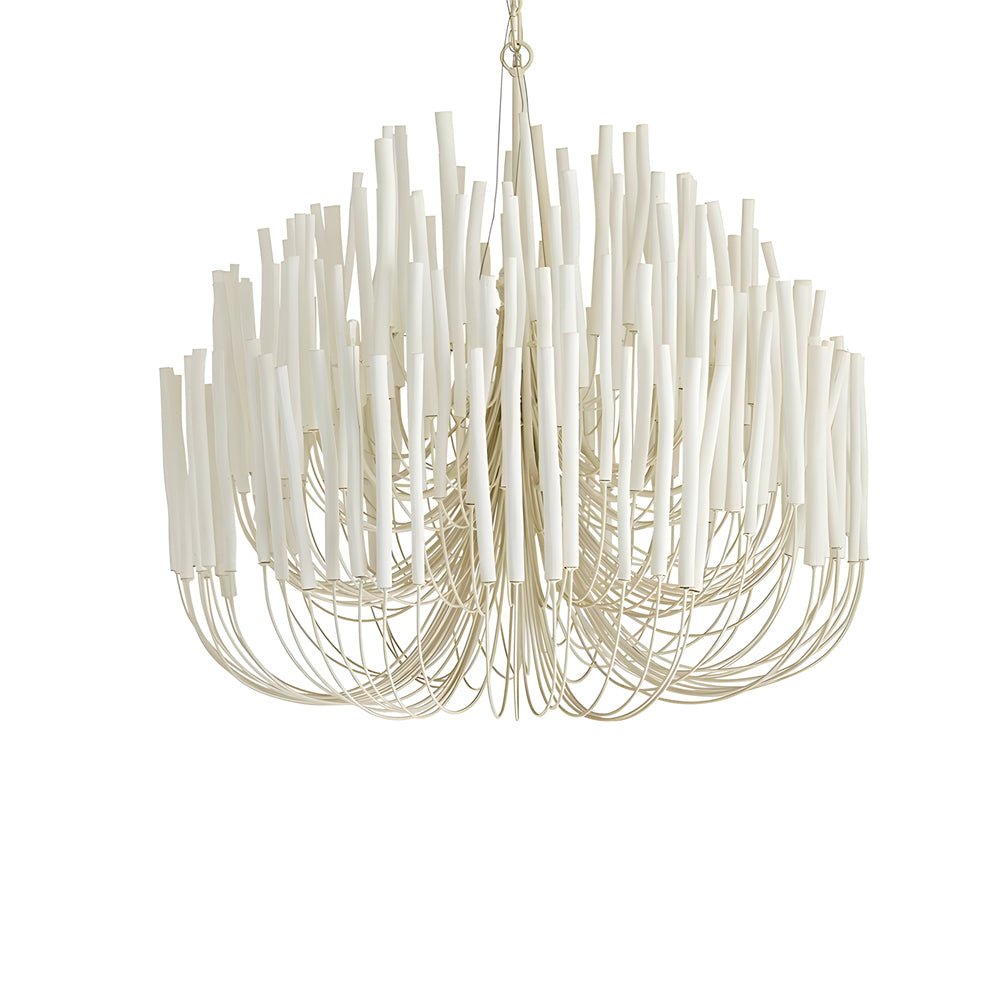 CERYNE - Close view of white wooden sticks and curved iron framework