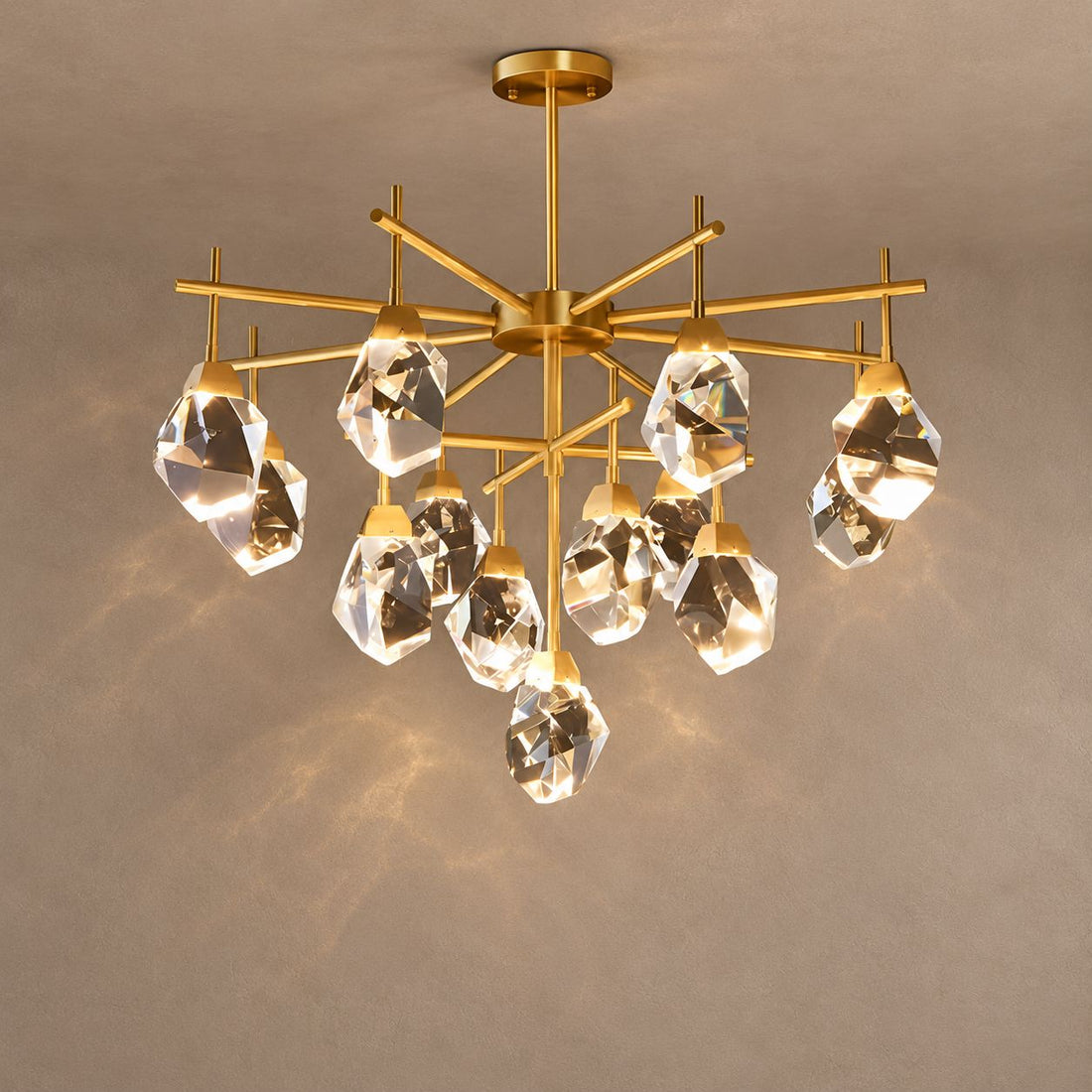 CRYSTAL ROCK (LIVING ROOM) on mushroom taupe background with natural shadows