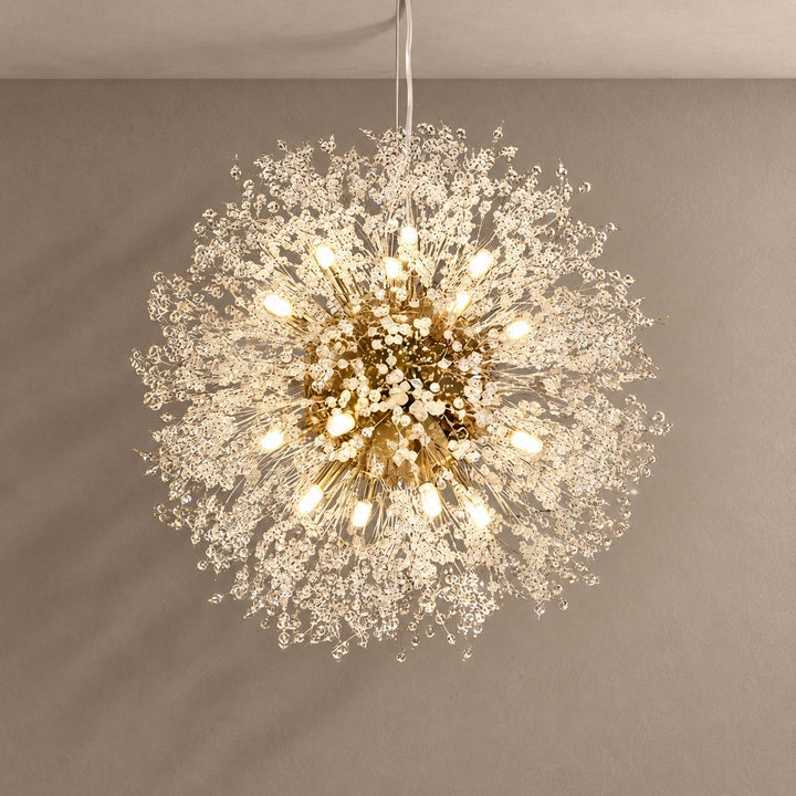 DANDELION chandelier on mushroom taupe with soft natural shadows