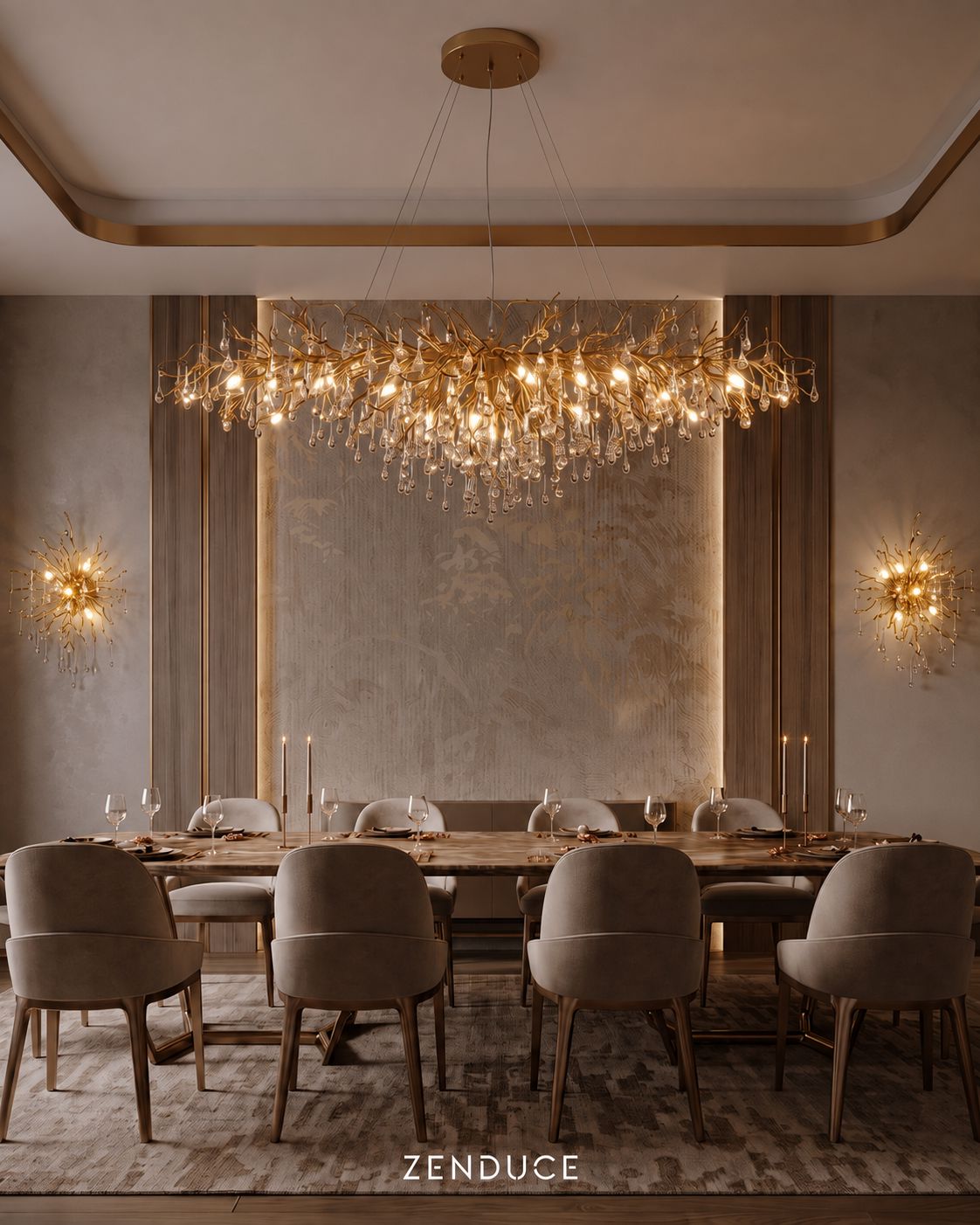 Dribble crystal chandelier in luxury dining room - Zenduce