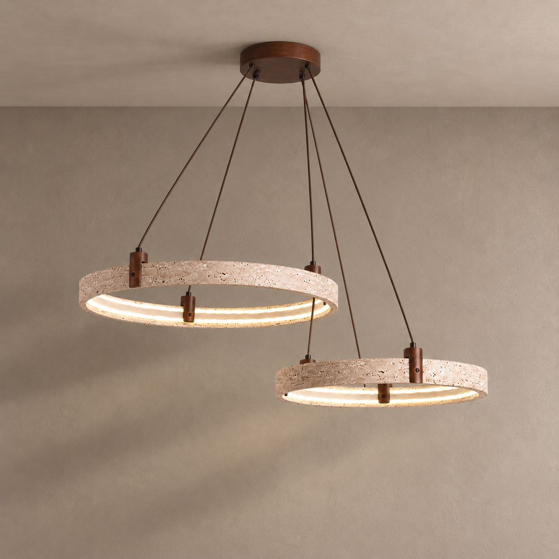 OPULE lighting on mushroom taupe with natural shadows