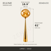 ELUNE Large Gold dimension guide showing 18.9-inch diameter and 61-inch overall height