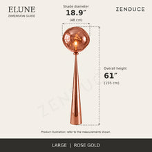 ELUNE Large Rose Gold dimension guide showing 18.9-inch diameter and 61-inch overall height
