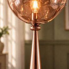 LAVA FLOOR Rose Gold close-up showing the lower acrylic shade, rounded metal collar and tapered pedestal