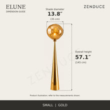 ELUNE Small Gold dimension guide showing 13.8-inch diameter and 57.1-inch overall height