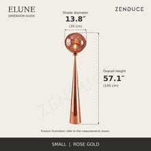 ELUNE Small Rose Gold dimension guide showing 13.8-inch diameter and 57.1-inch overall height