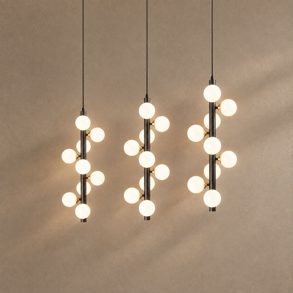 ELVIA lighting on a mushroom taupe background with natural shadows