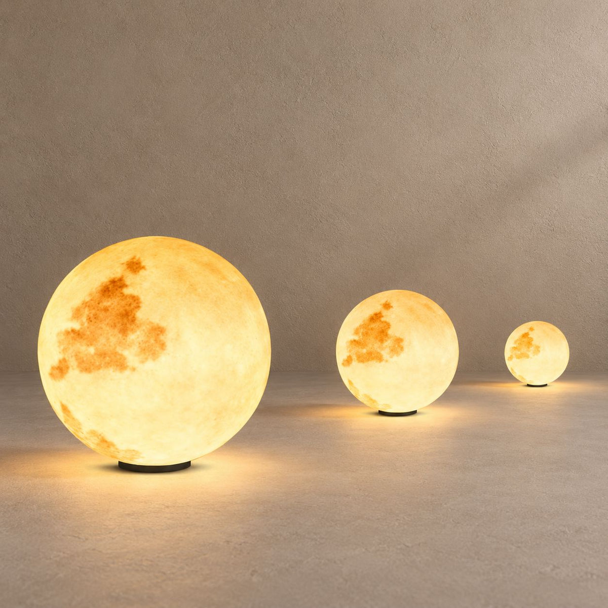 ENYA lighting on a mushroom taupe background with natural shadows