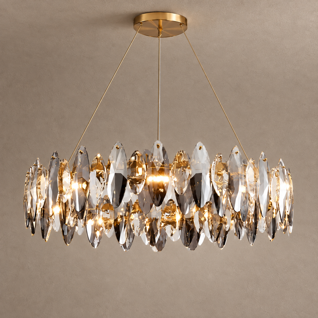 ETHEREAL chandelier on mushroom taupe plaster with natural shadows