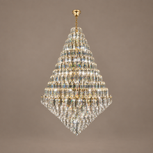 SERAPHINE gold crystal chandelier on a mushroom taupe background