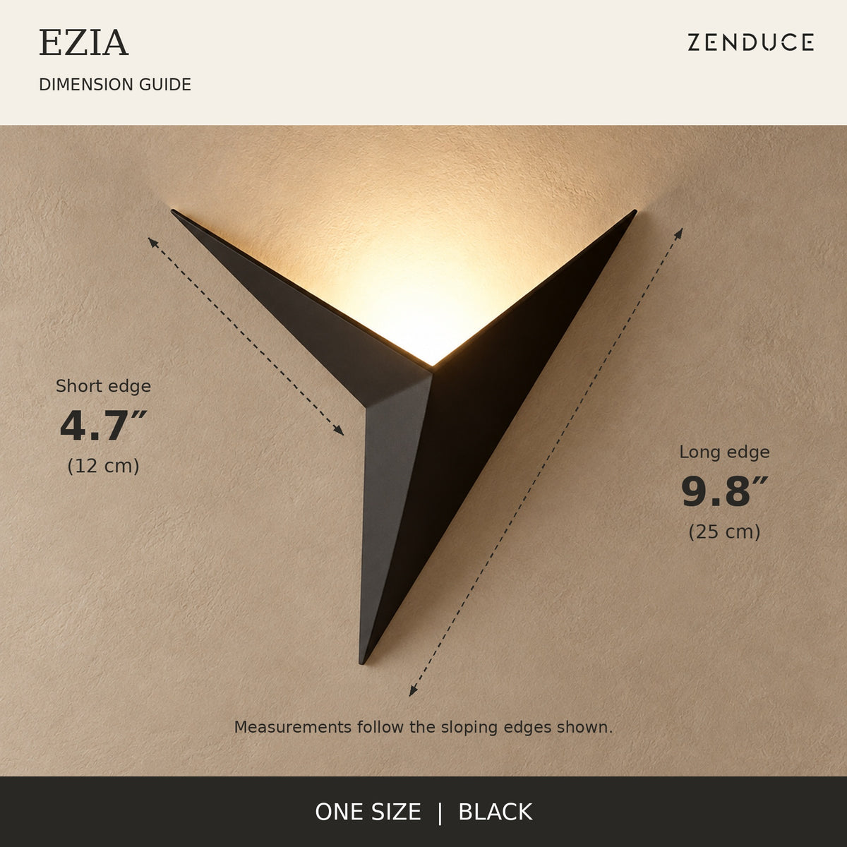 EZIA Black dimension guide: long edge 9.8 inches, short edge 4.7 inches
