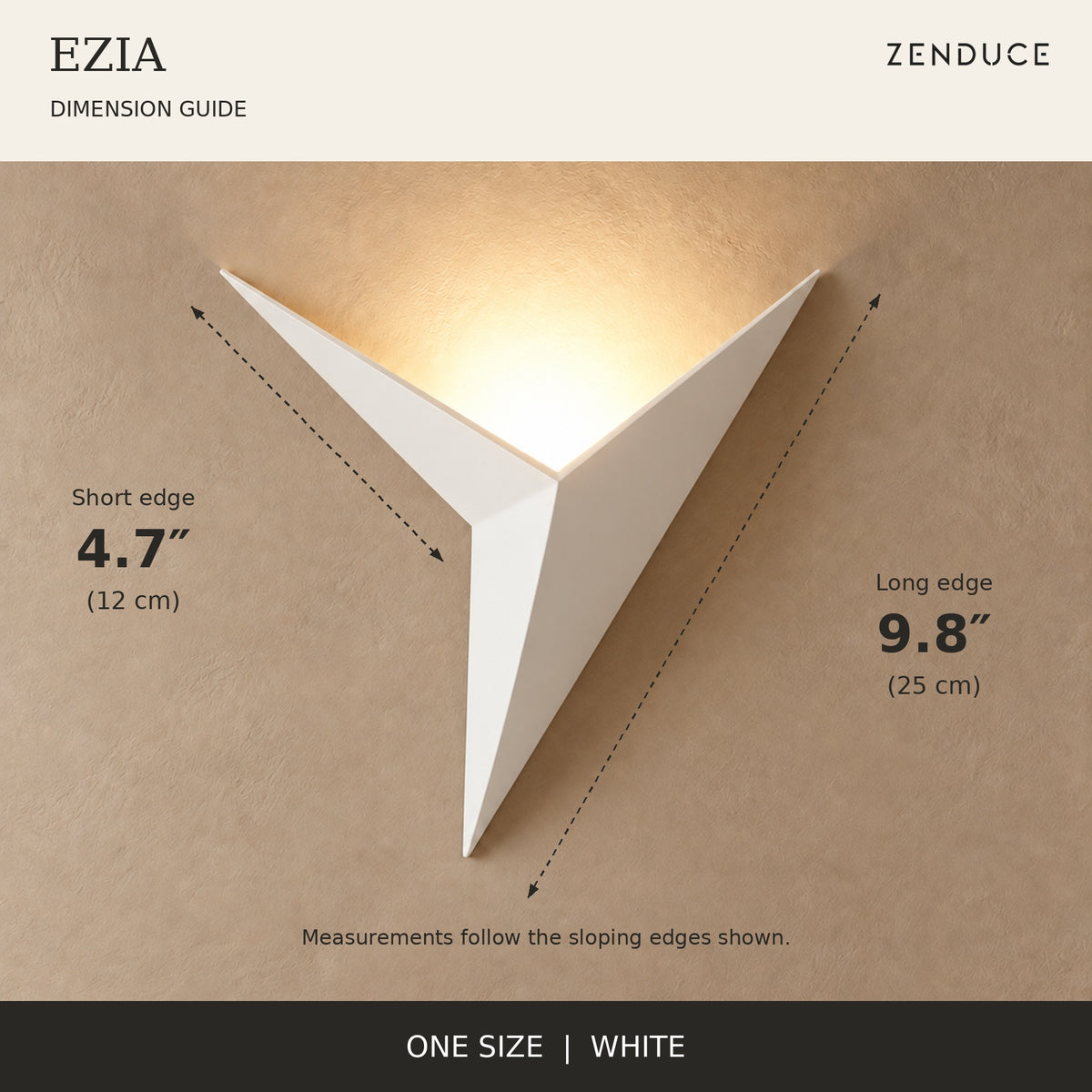EZIA White dimension guide: long edge 9.8 inches, short edge 4.7 inches