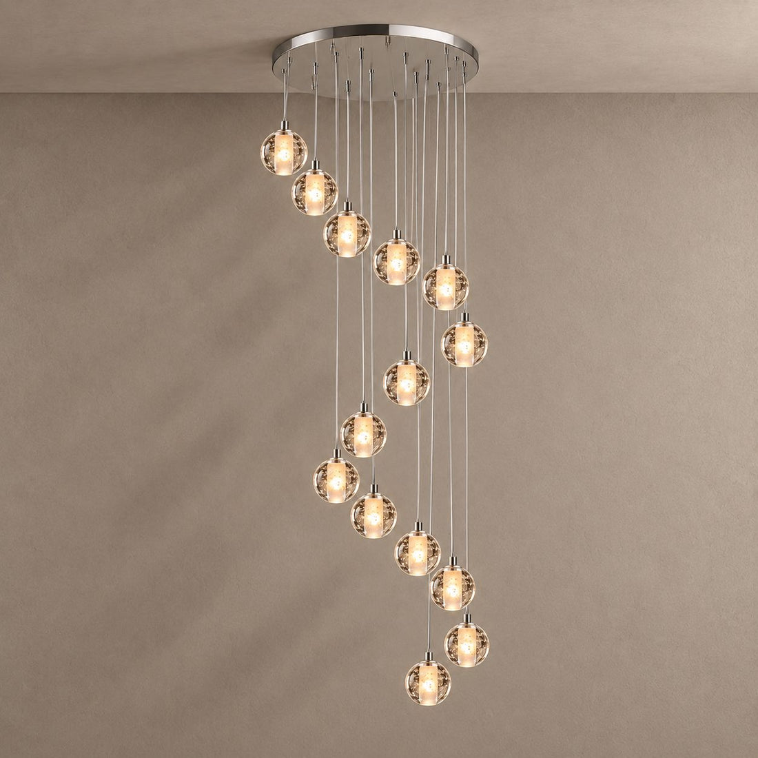 FELICITY lighting with natural shadows against a mushroom taupe background