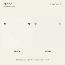 FENNA black and gold hardware finishes with the same continuous curved opal LED tube and two ceiling mounts