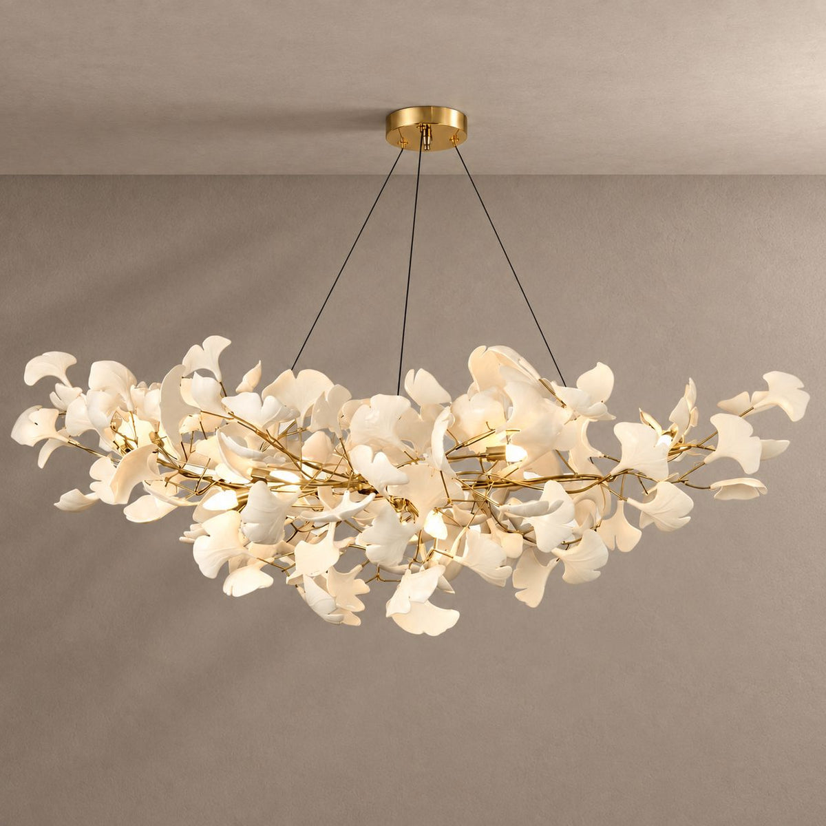 GINGKO lighting with natural shadows against a mushroom taupe background