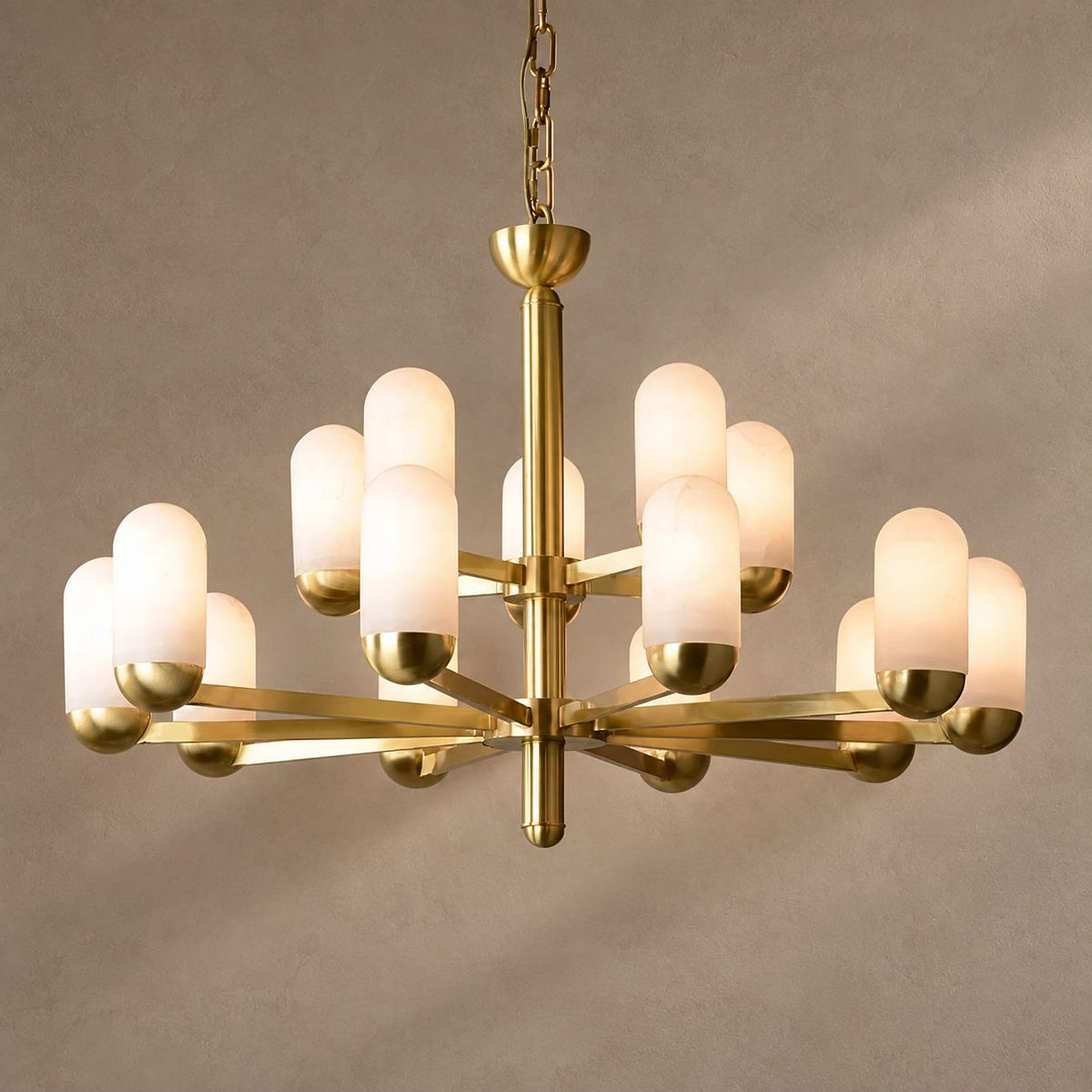 HELIOS lighting on a mushroom taupe background with natural shadows