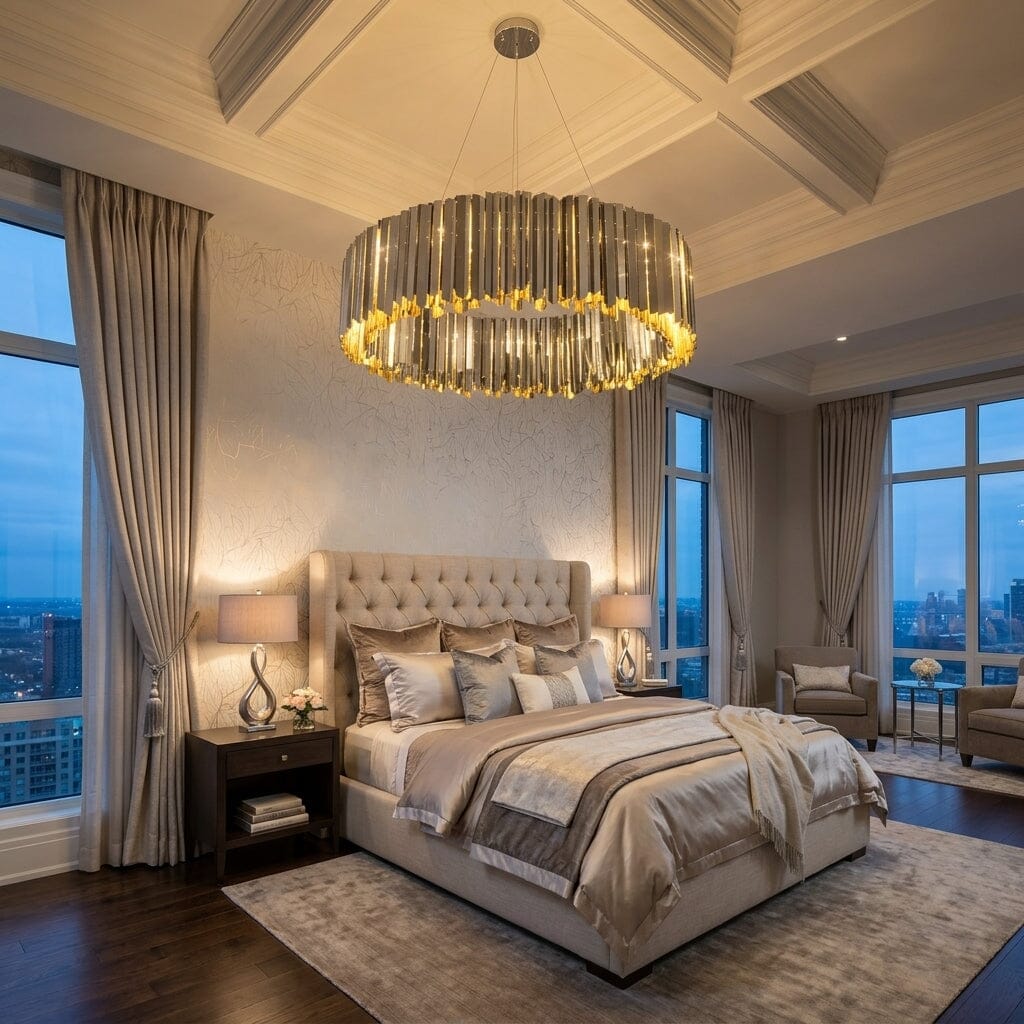 LUNA Chrome Ring Chandelier — Luxury Bedroom