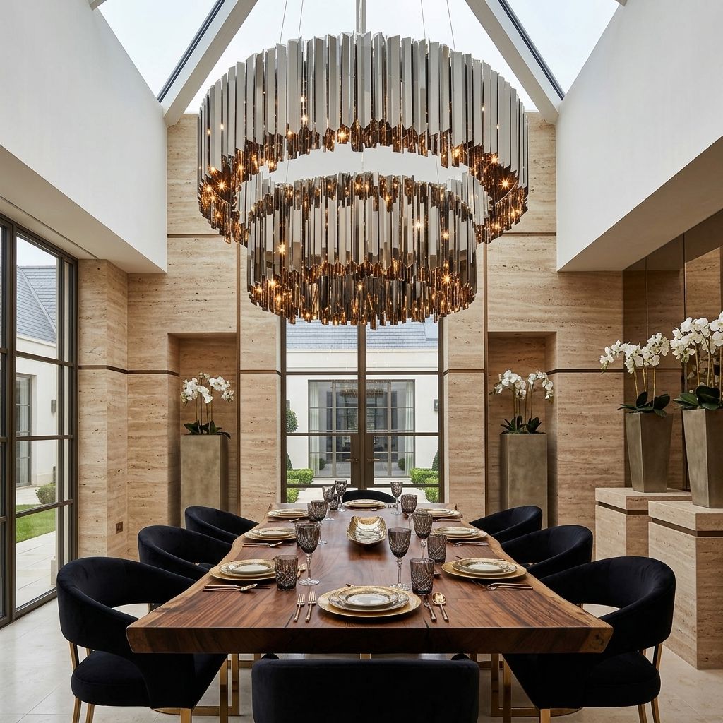 NOIRA Black & Gold Double-Tier Ring Chandelier — D80+D60 — Luxury Dining Room