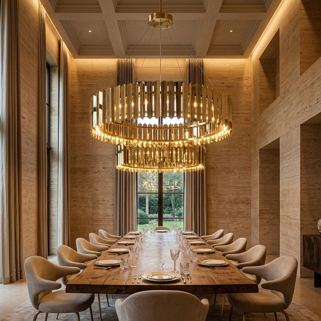 NOIRA Gold Double-Tier Ring Chandelier — D80+D60 — Luxury Dining Room