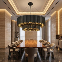 NOIRA Black & Gold Double-Tier Ring Chandelier — D80+D60 — Luxury Dining Room