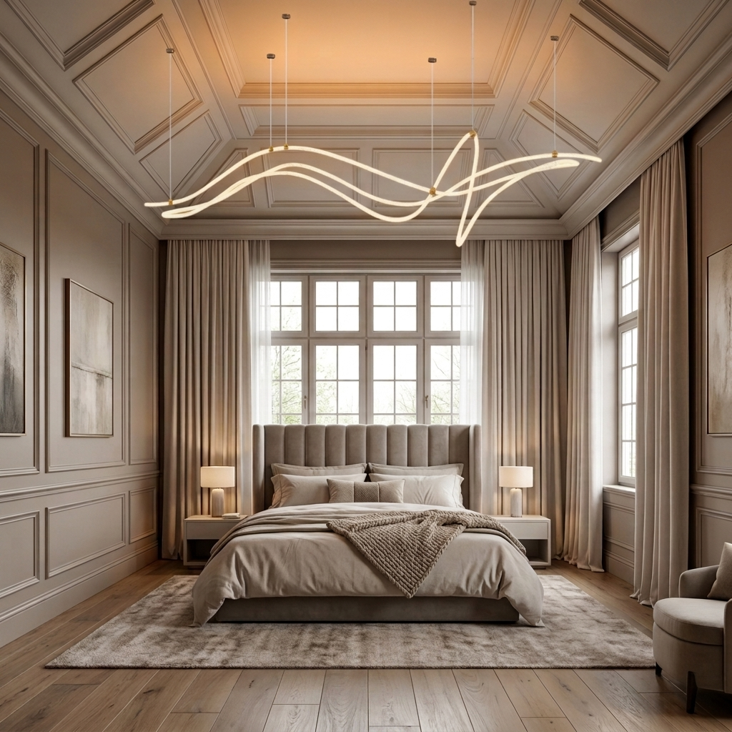 LYRA Geometric Chandelier — Luxury Bedroom