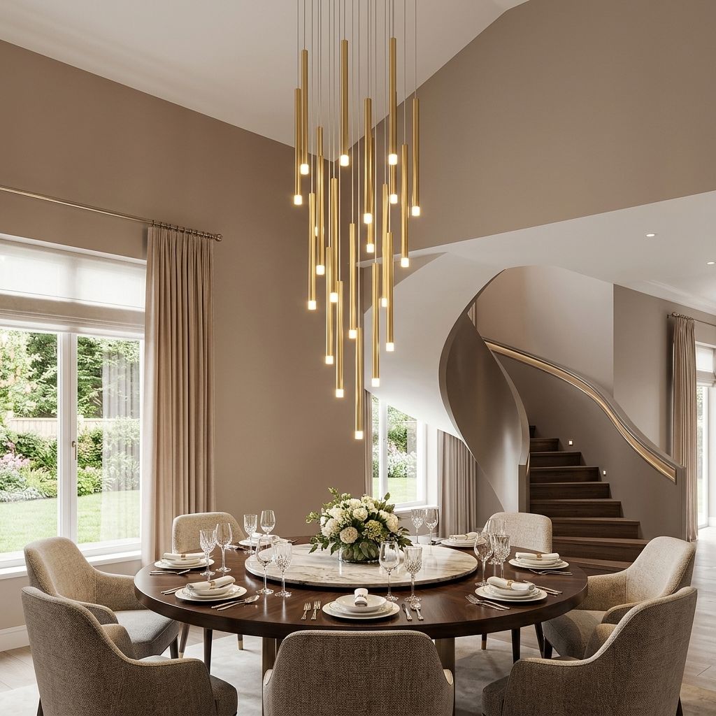 FARA Staircase Chandelier – dining room lifestyle
