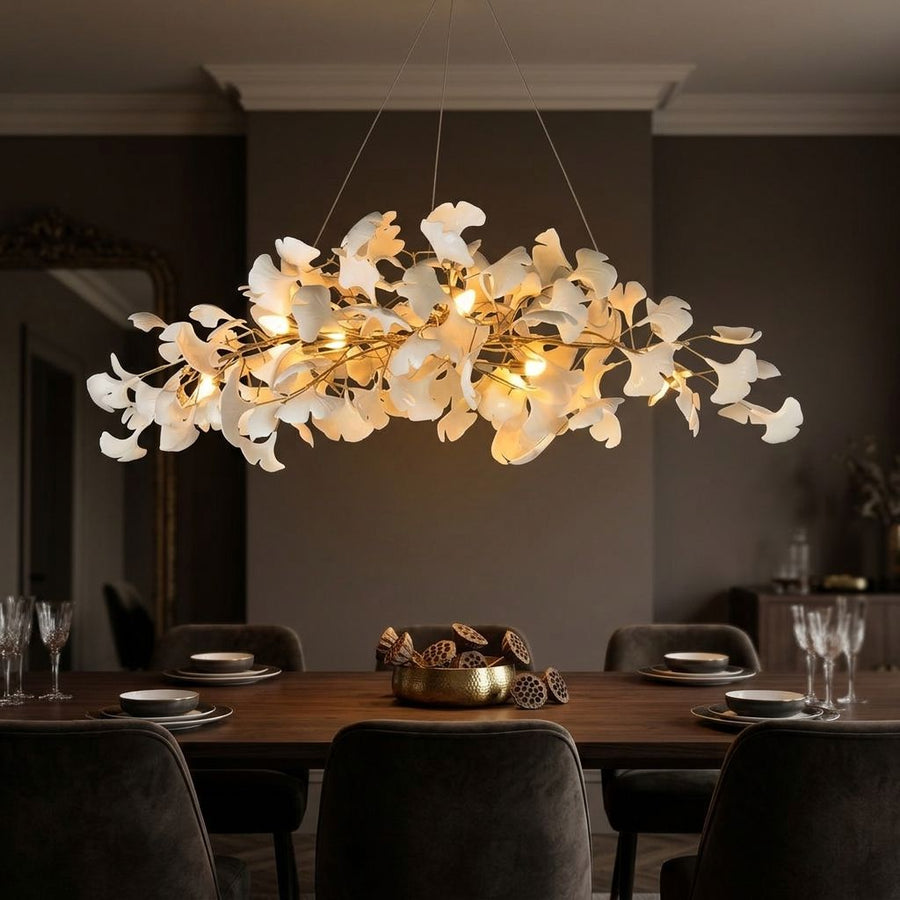 Gingko Folia Chandelier - moody hero dining room