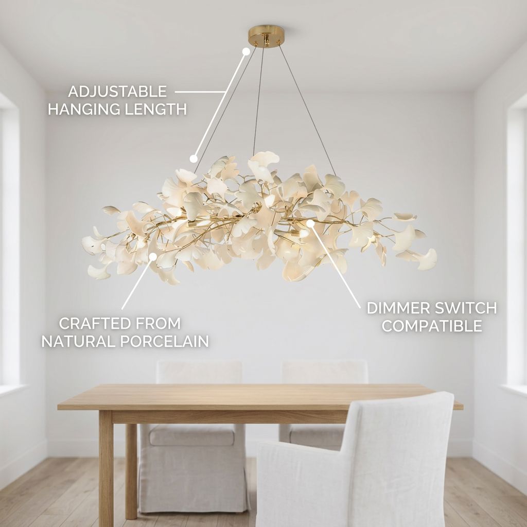 Gingko Folia Chandelier - feature callout adjustable porcelain dimmer