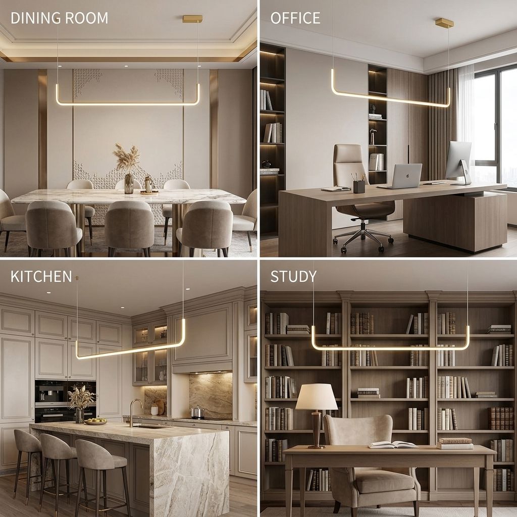 STRIA Linear Pendant Light - Room Versatility Collage